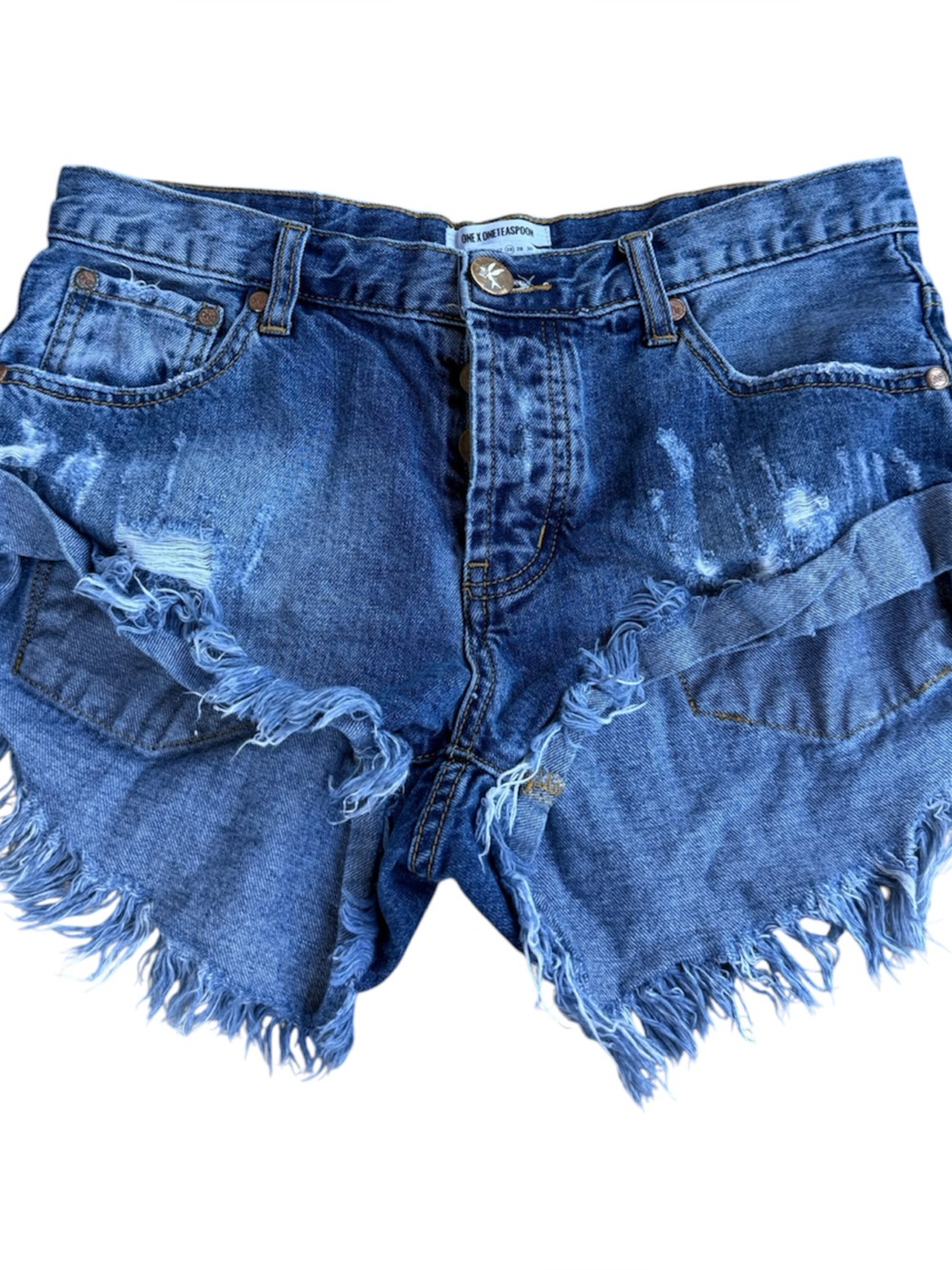 One Teaspoon Shorts Women's 28 Bandits Denim Twisted Hem Long Rise Distressed